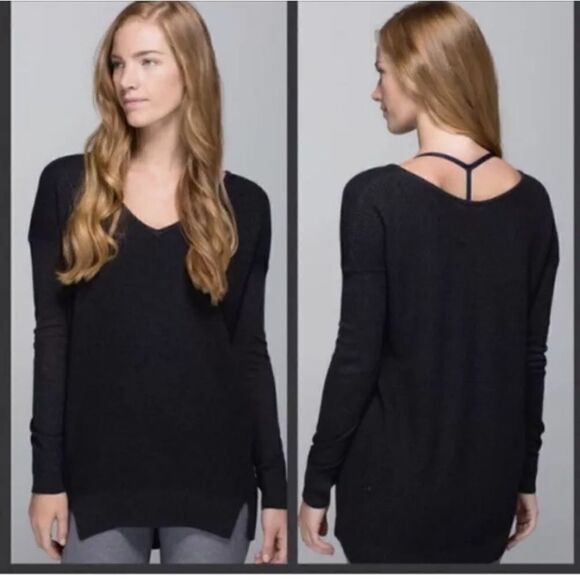 Lululemon The Sweater Life women's black waffle knit sweater tunic top - Picture 1 of 10